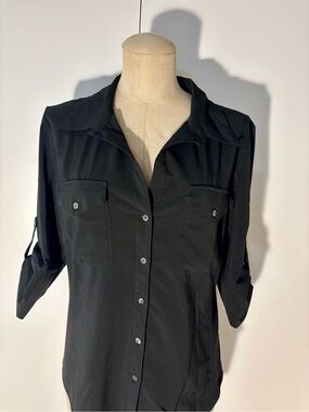 Lucy Black Button-Up Shirt with Chest Pockets